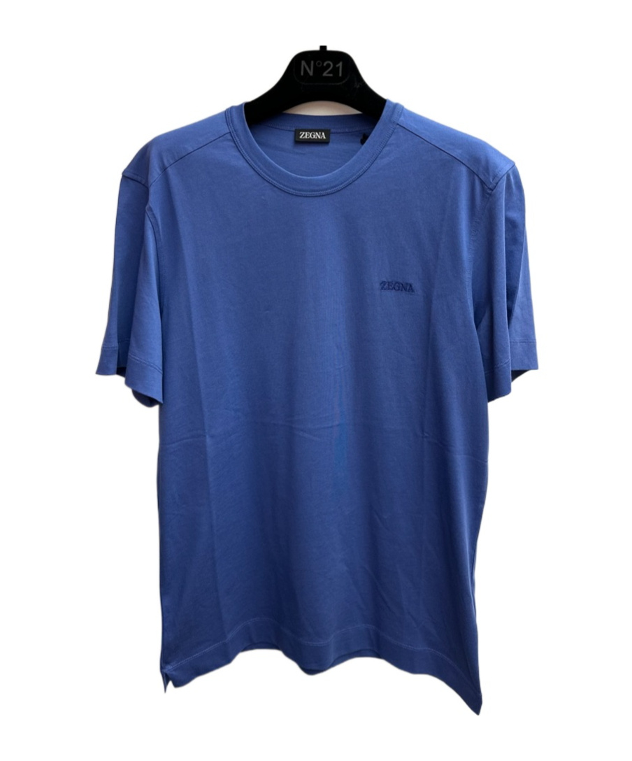 Zegna T-shirt With Round Neck And Short Sleeves In Blue
