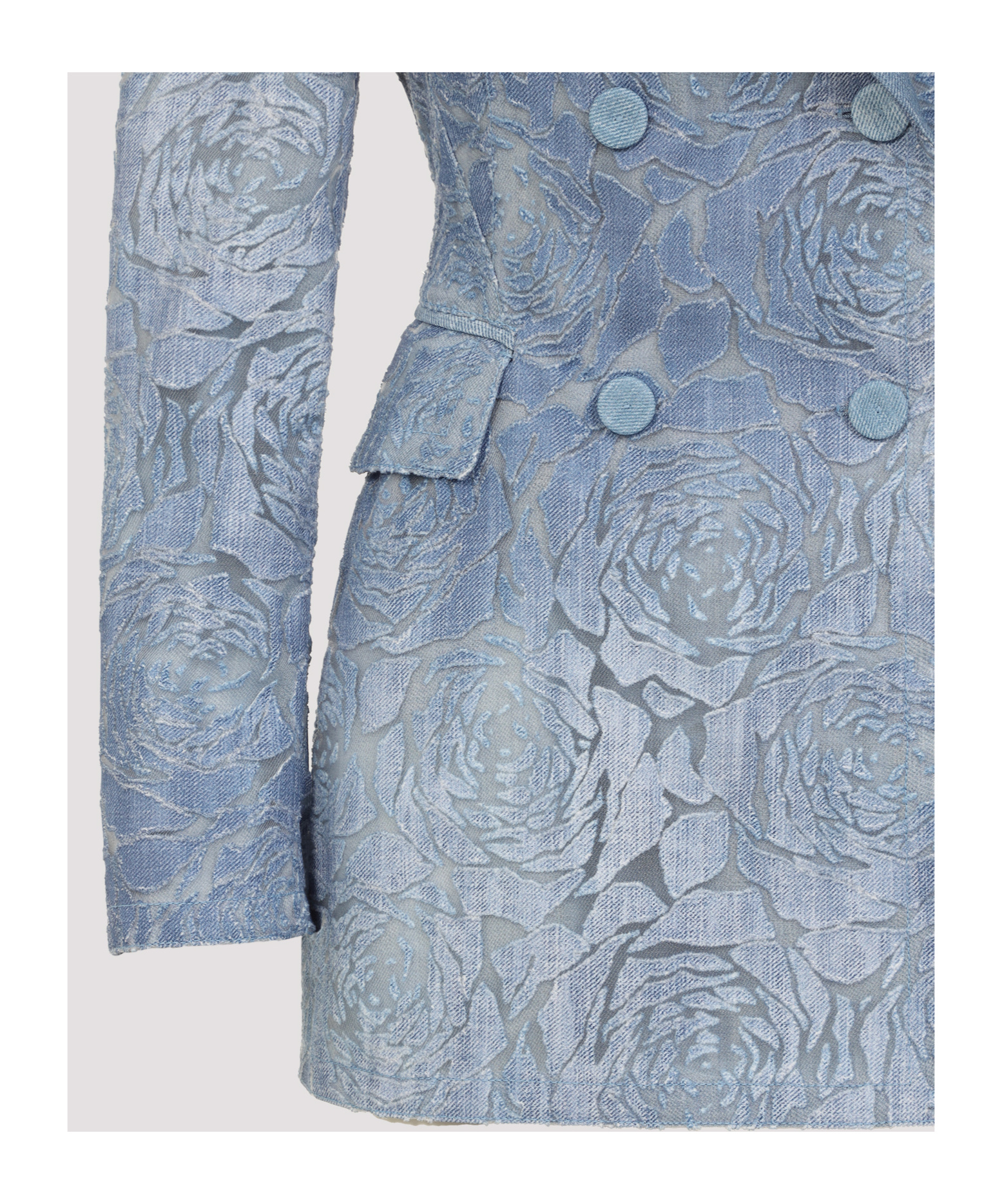 Ermanno Scervino Double Breasted Floral Pattern Denim Jacket In Blue