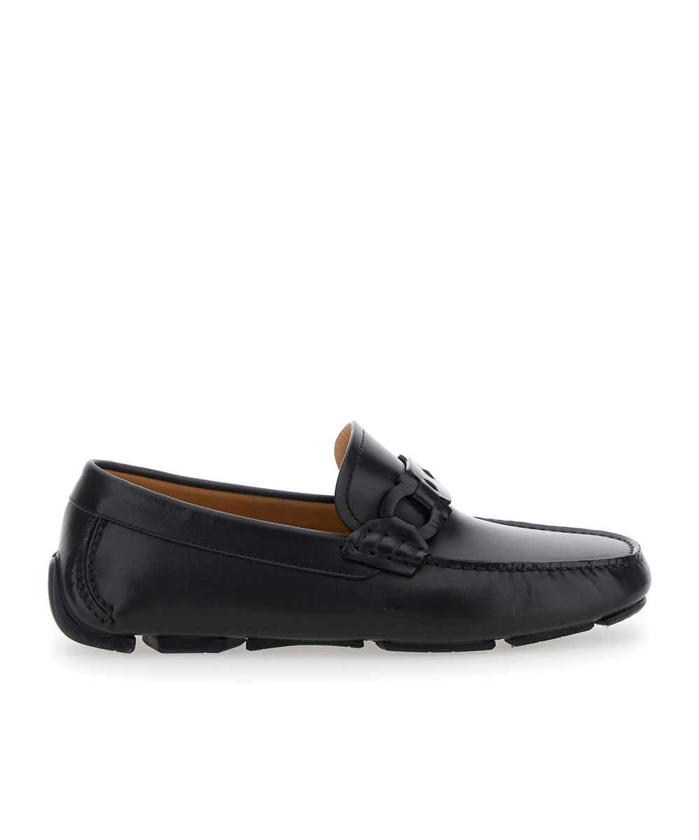 Ferragamo Black Loafers With Ganicini Plaque On The Front In Leather Man In Black