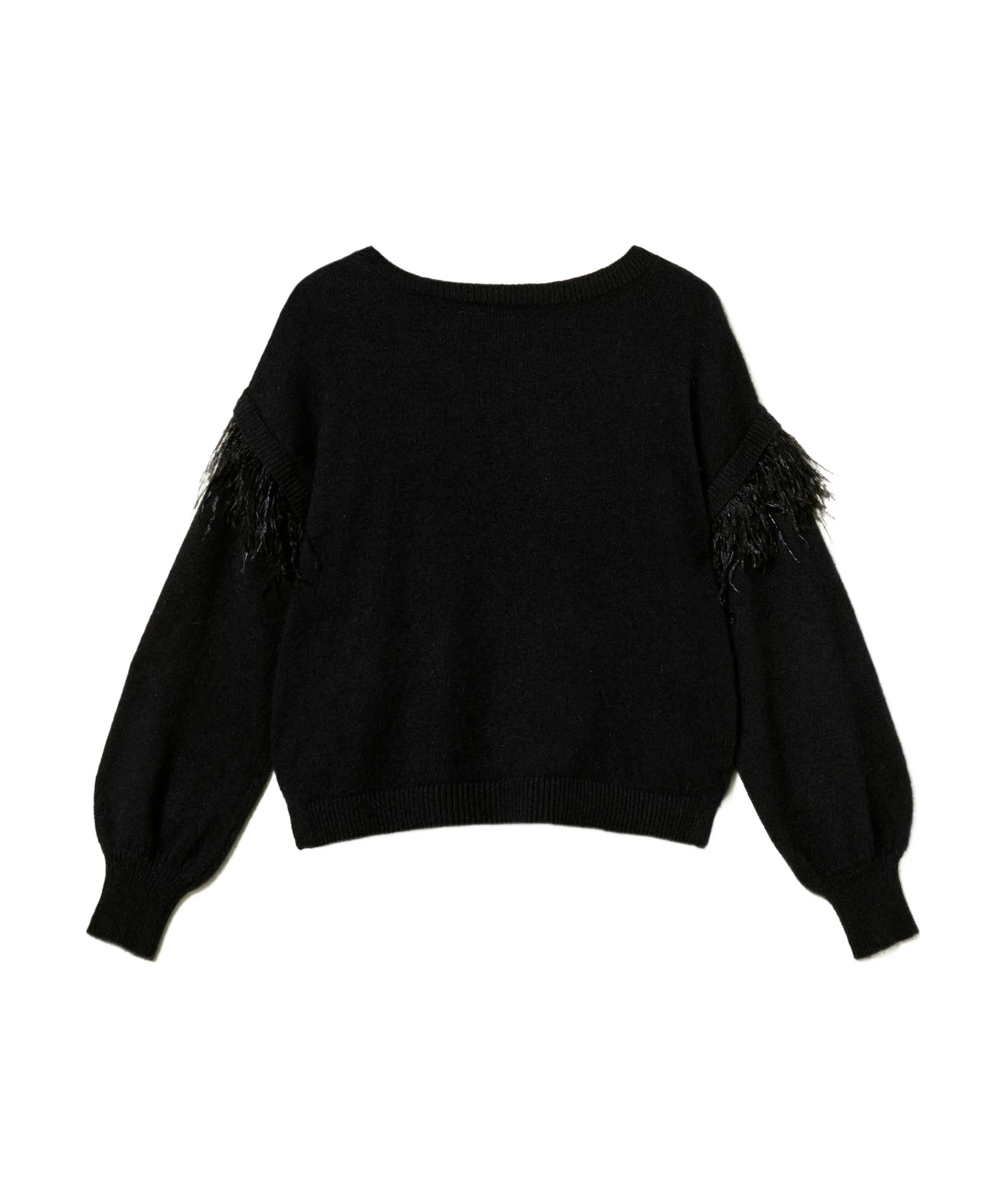 Twinset Feather-trim Sweater In Black
