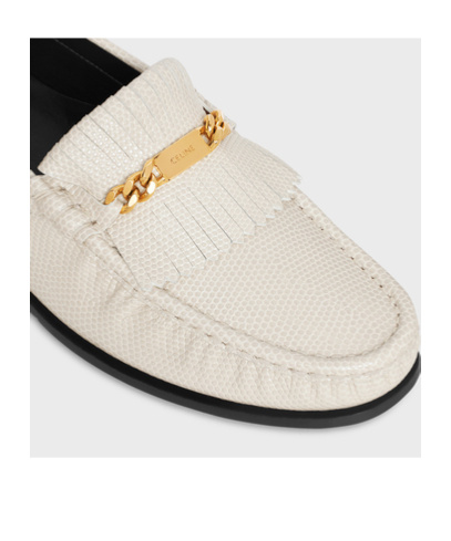 Celine Luco Loafer With Fringes In Lizard Stamped Calfskin In White