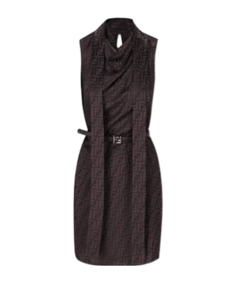 Fendi Crepe Satin Mini Dress In Black