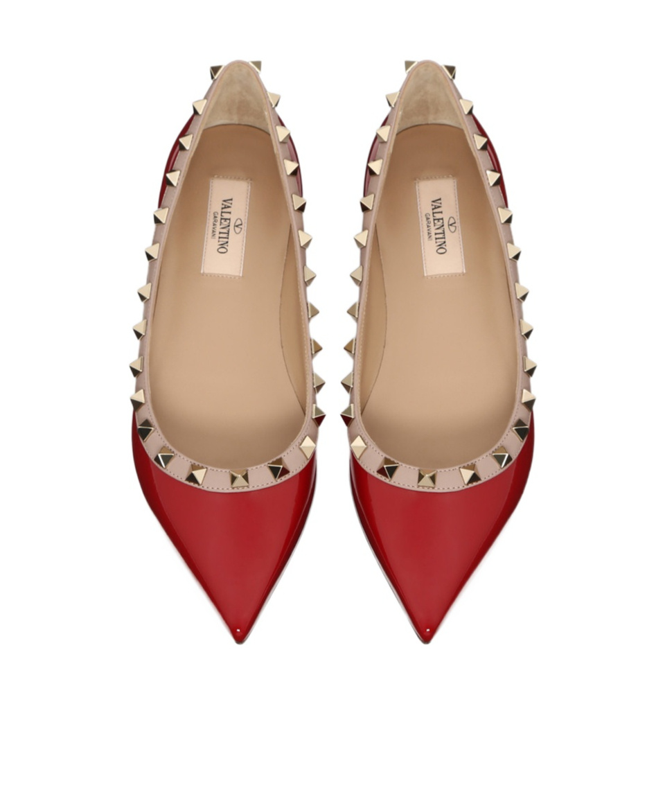 Shop Valentino Rockstud Ballerinas In Red