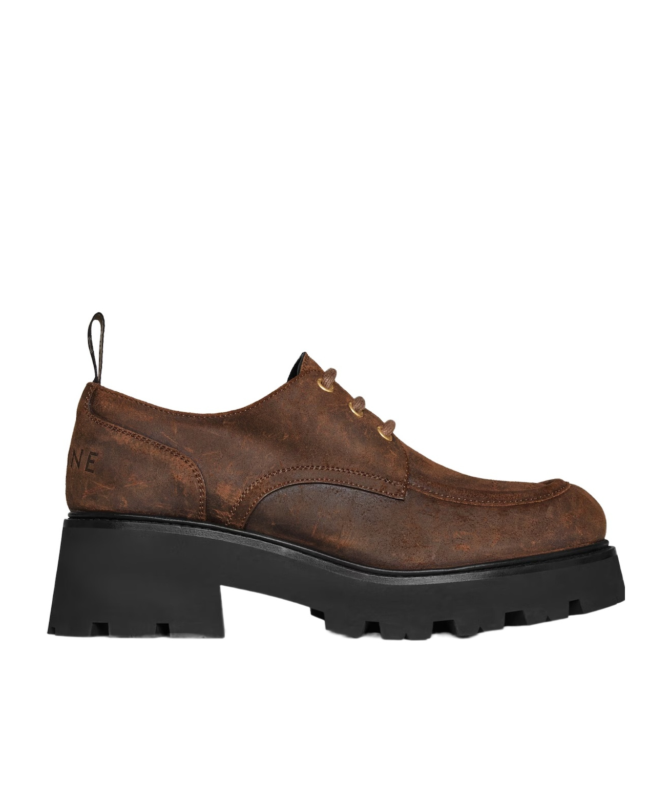 Celine Triomphe Derbies In Waxed Suede Calfskin In Brown