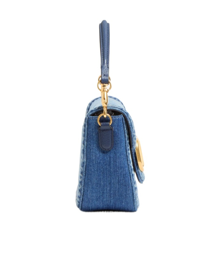 VALENTINO GARAVANI VALENTINO GARAVANI ALLTIME DENIM SHOULDER BAG WITH EMBROIDERED RIBBON STRAP