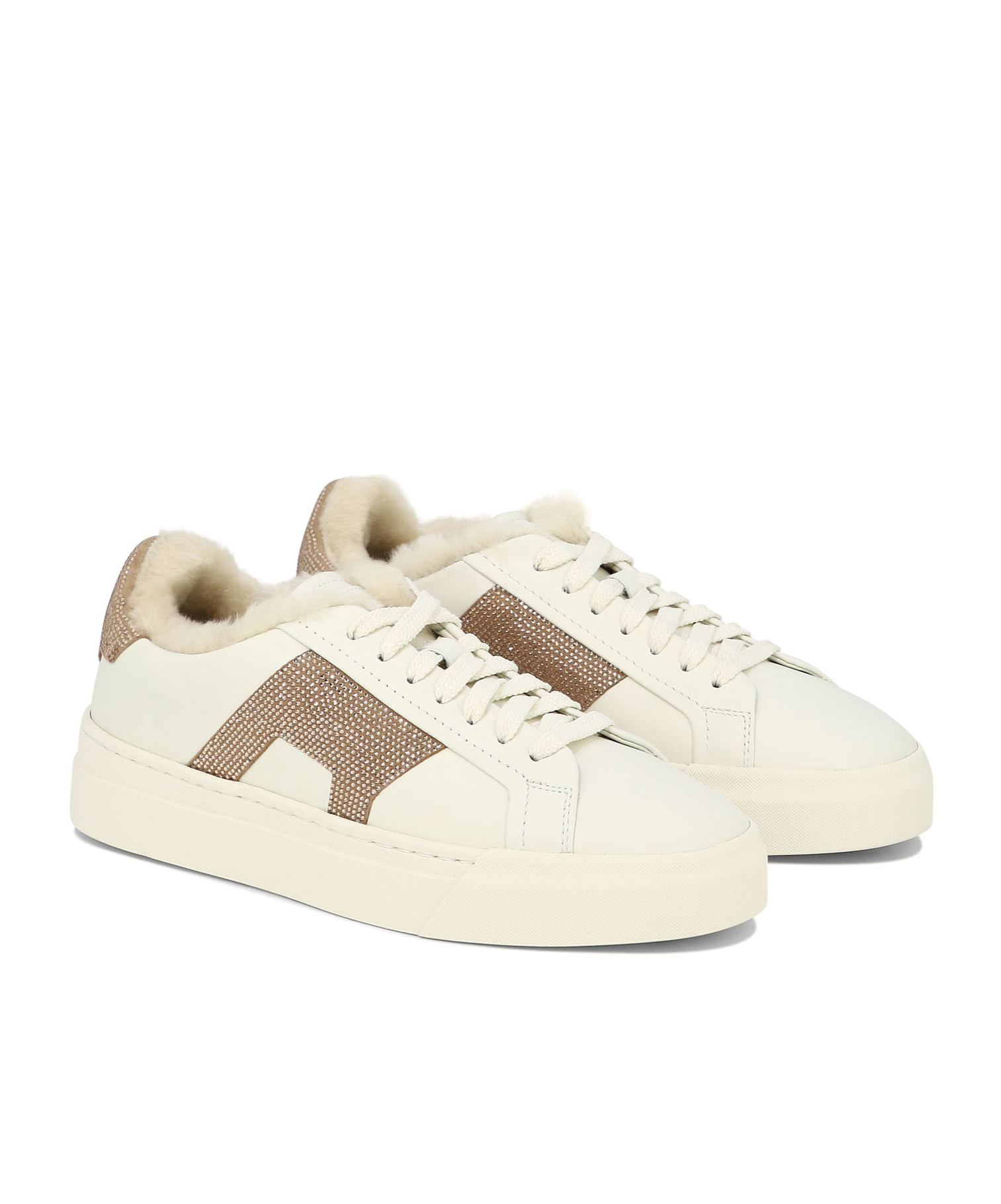 Santoni "double Buckle" Rhinestone-embellished Sneakers In White