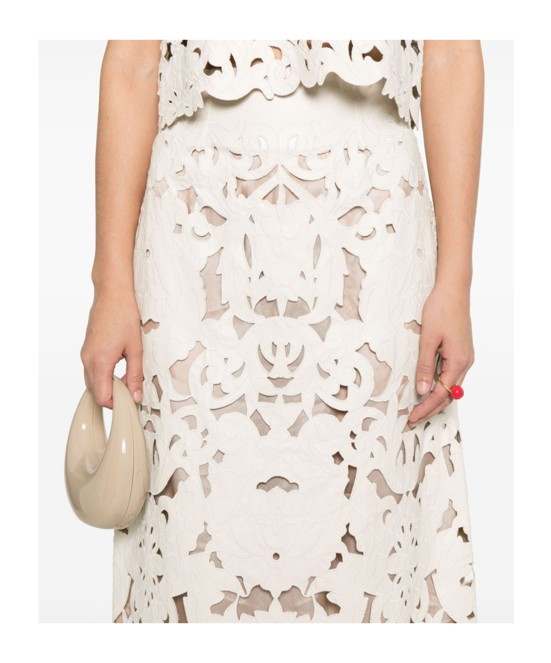 Shop Forte Forte Cut Out Midi Skirt In Beige