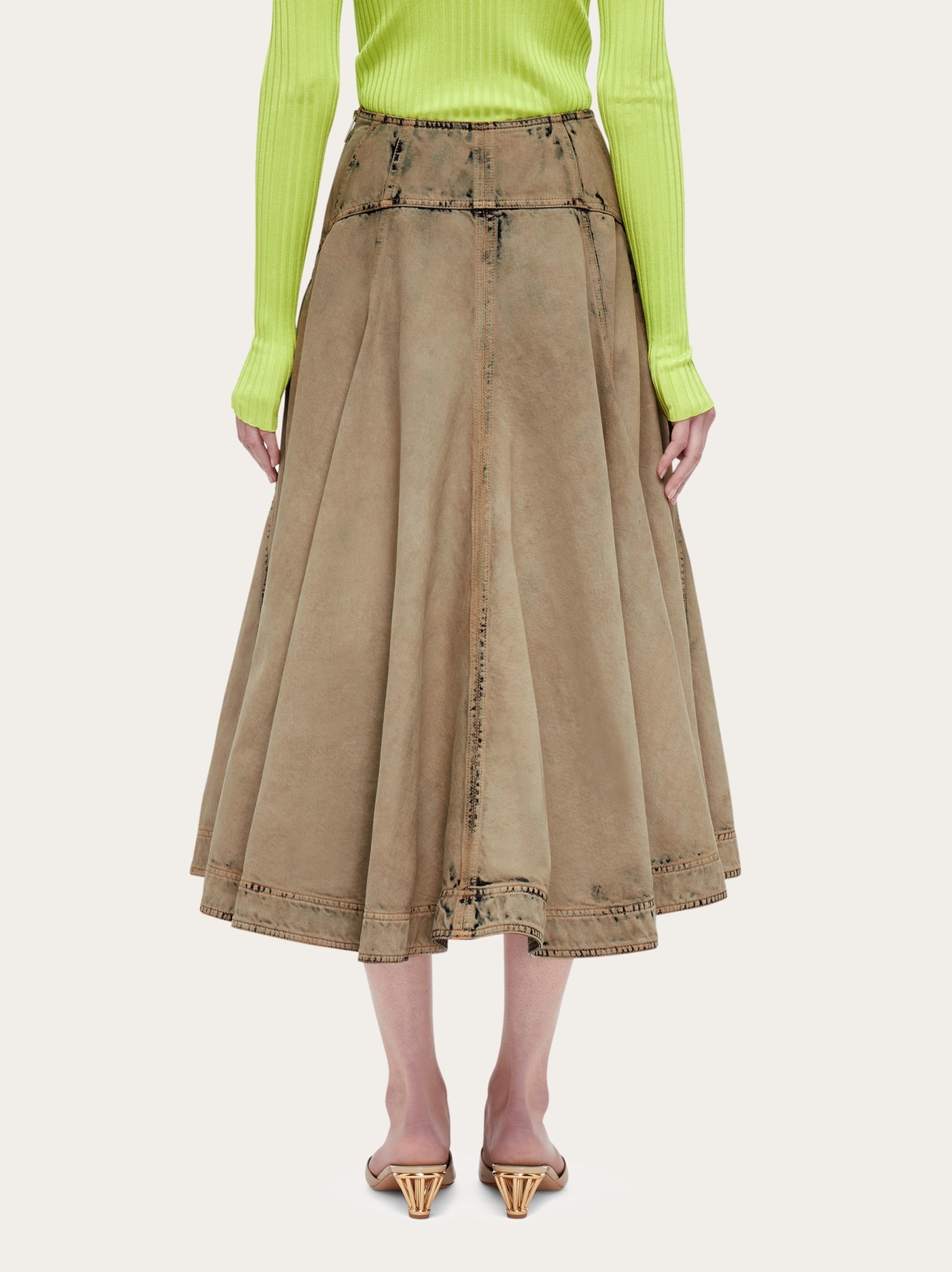 Ferragamo Flared Denim Skirt In Brown