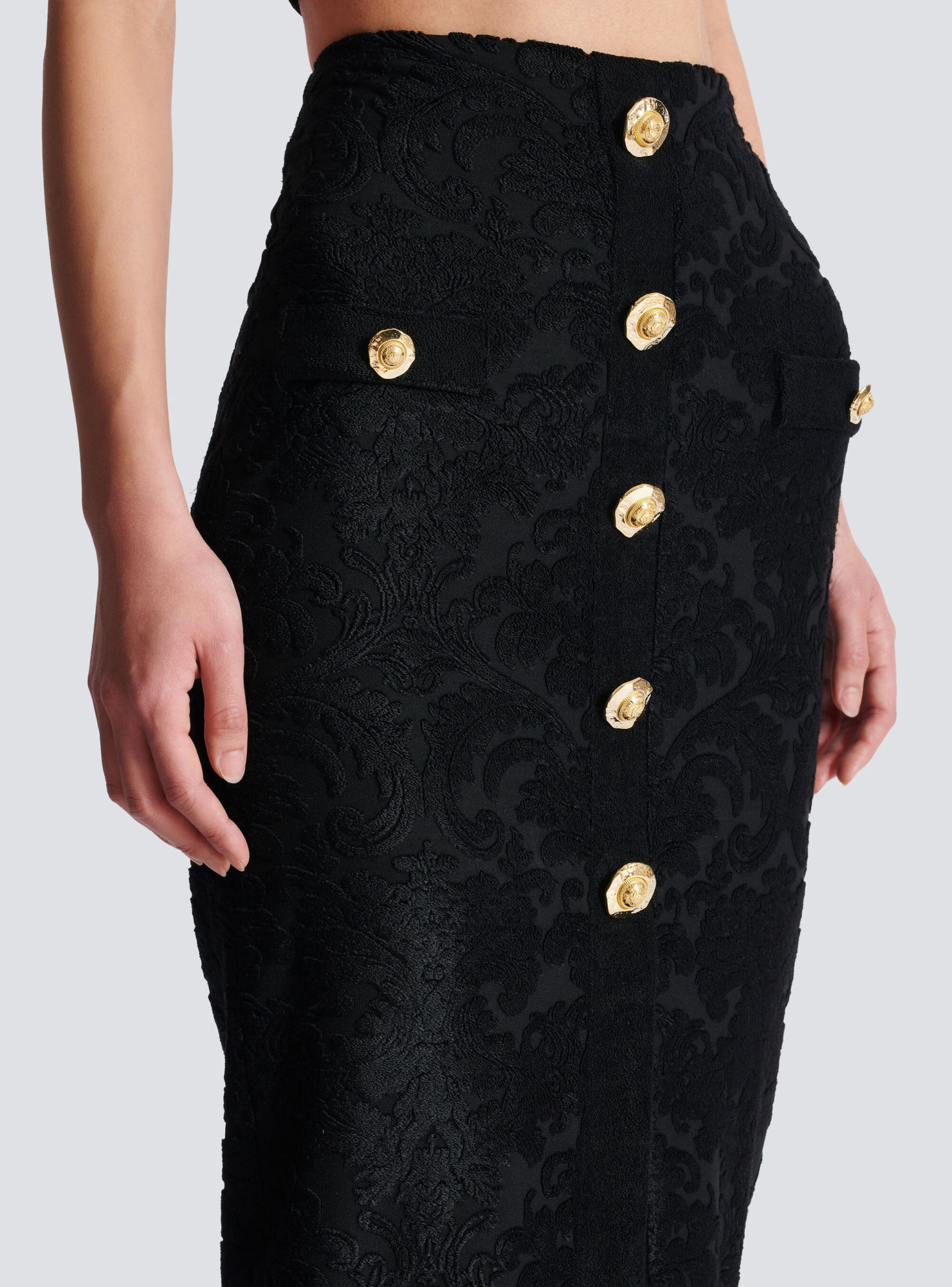 Balmain Baroque Pattern Midi Skirt In Black