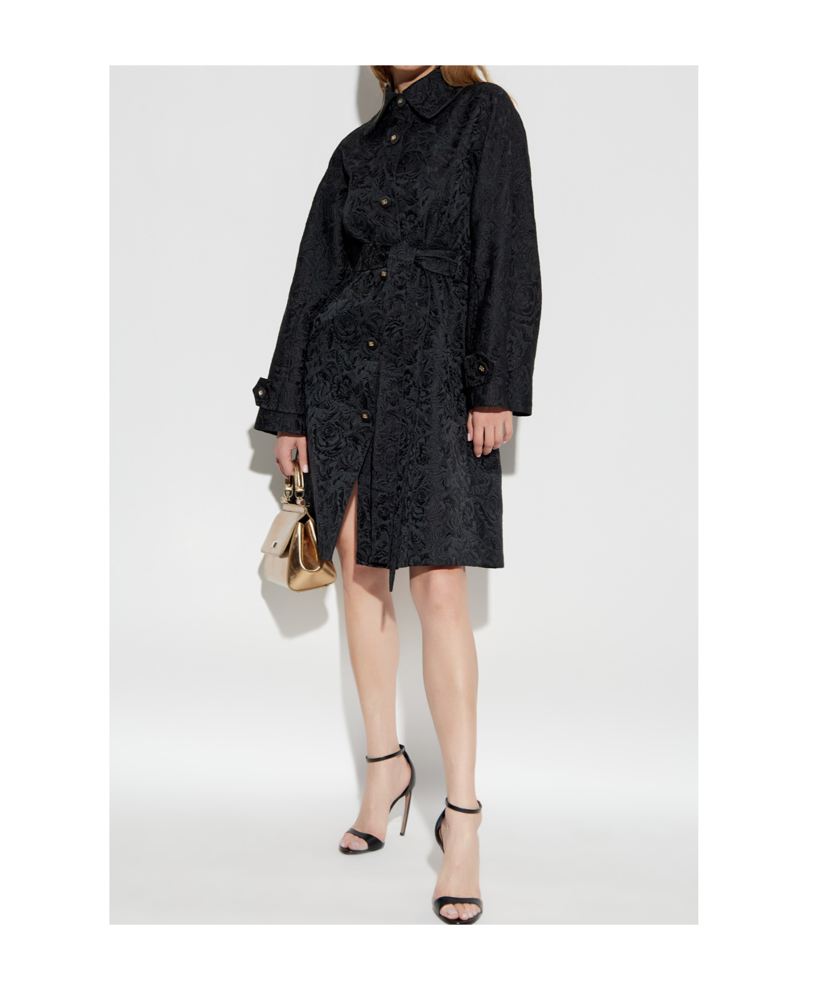 Dolce & Gabbana Floral-jacquard Coat In Schwarz