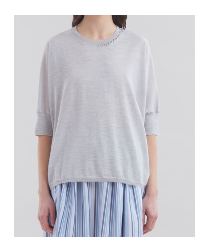 Marni Blue Wool-silk Half-sleeve Jumper With Mending