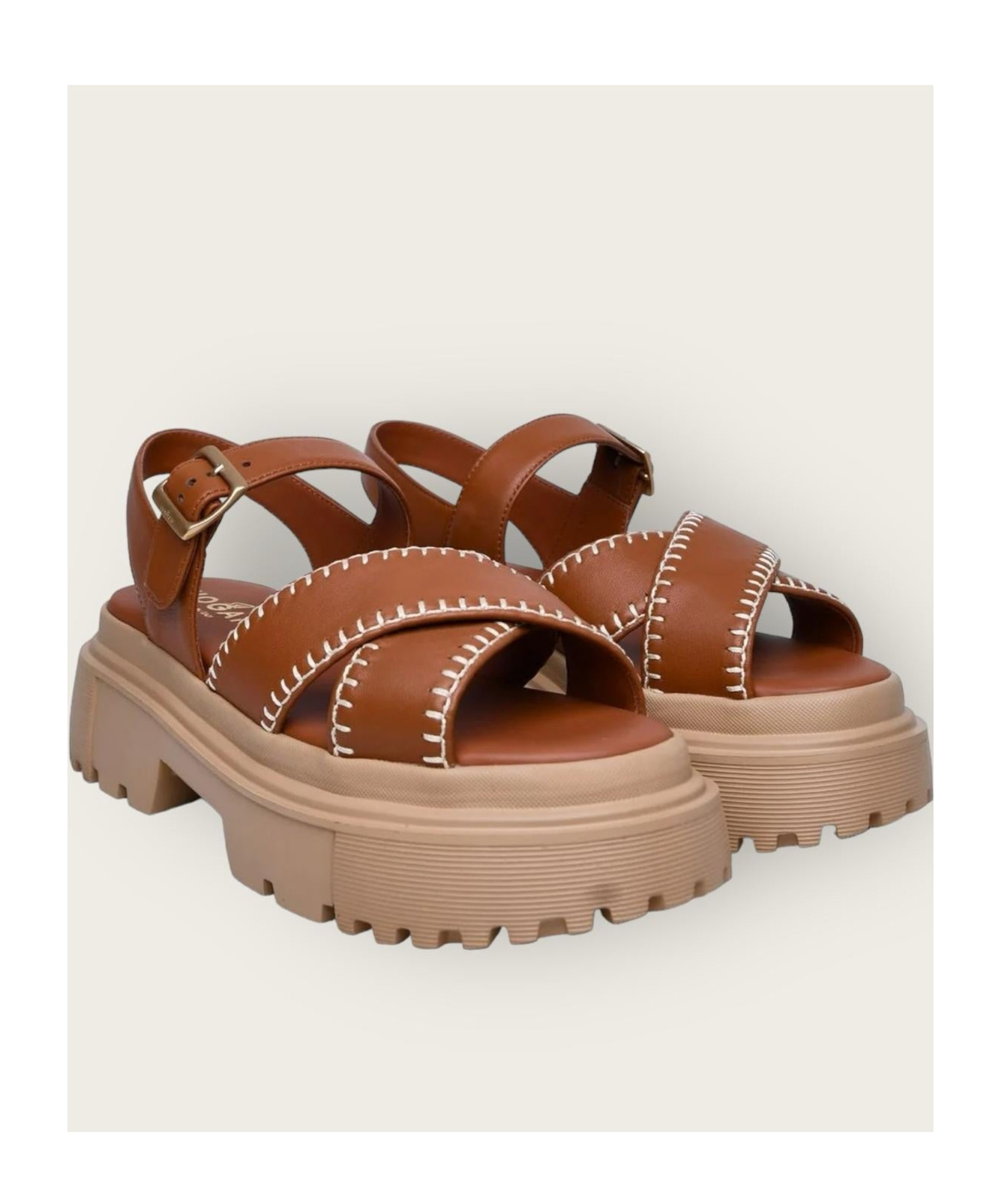 Hogan Open Toe Flat Sandals In Brown