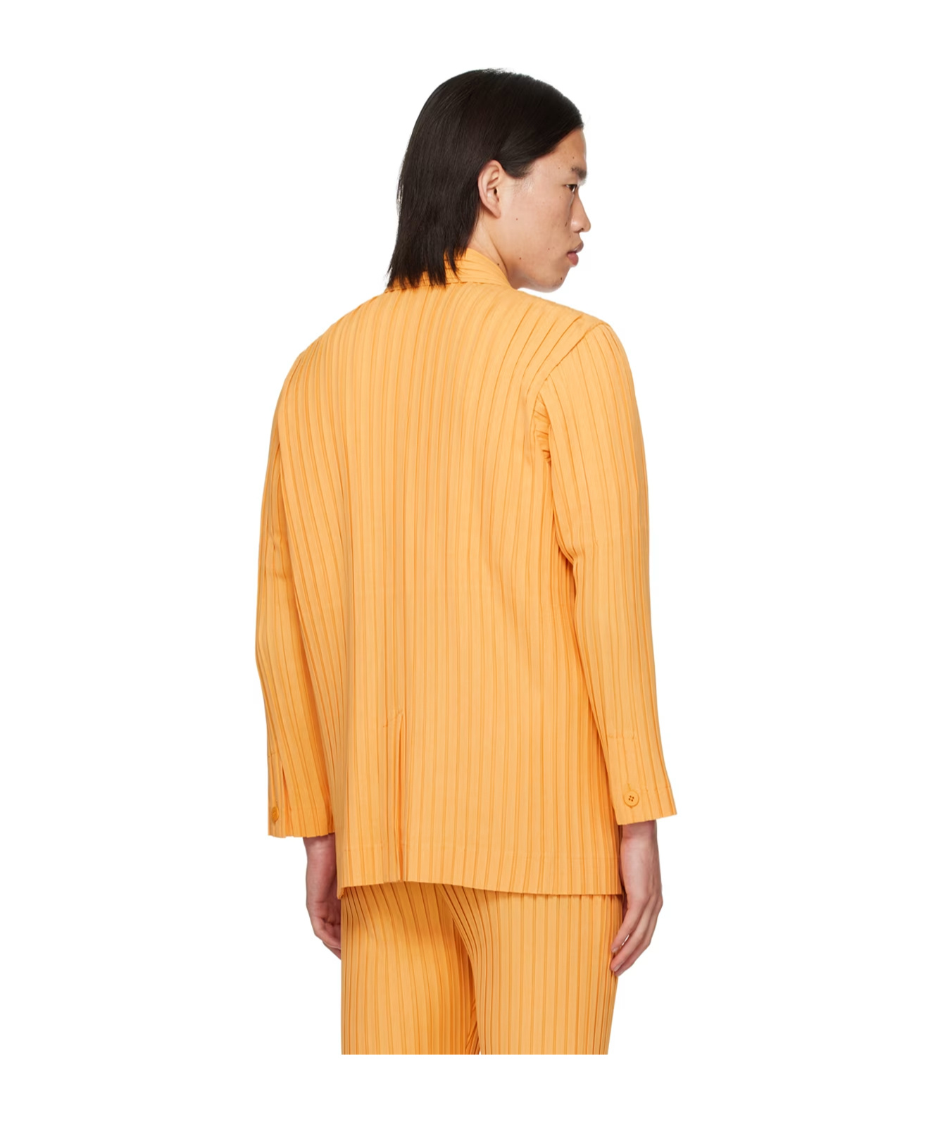 Issey Miyake Pleated Design Blazer In Orange
