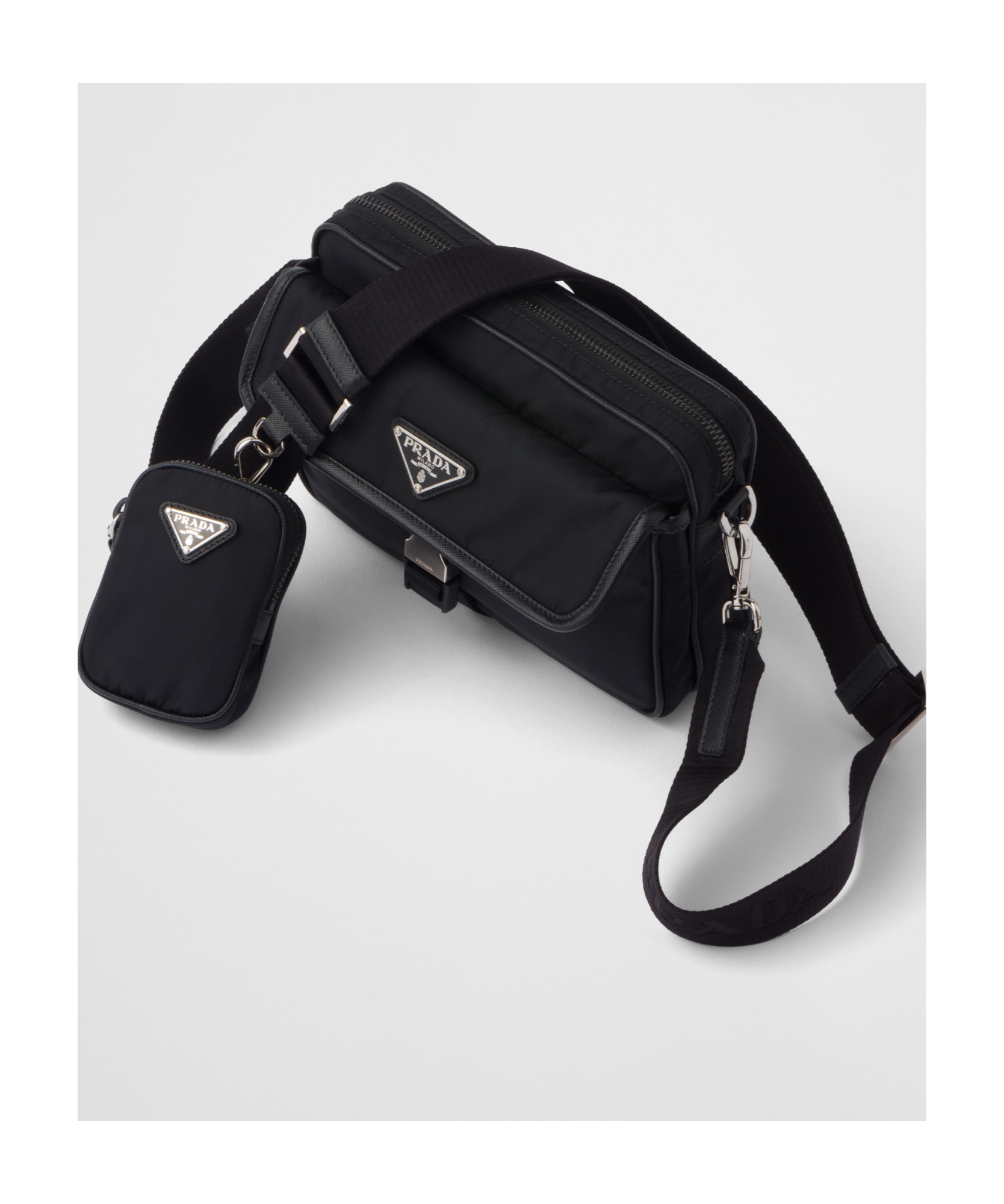 Prada Shoulder Bag In Re-nylon And Saffiano In Black