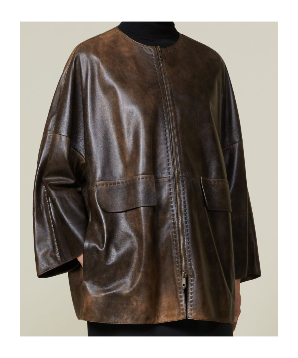 Max Mara Shiny Nappa Leatherblouson In Brown