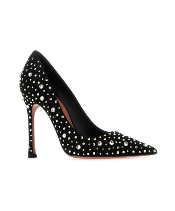 Amina Muaddi Elsa Crystal Suede Pumps In Black