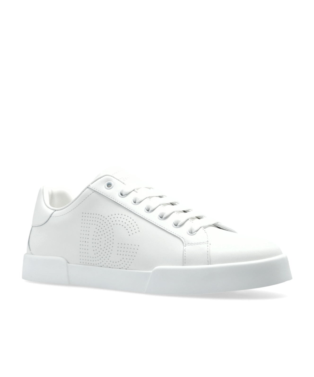 Dolce & Gabbana Portofino Calfskin Sneakers Dg Logo In White
