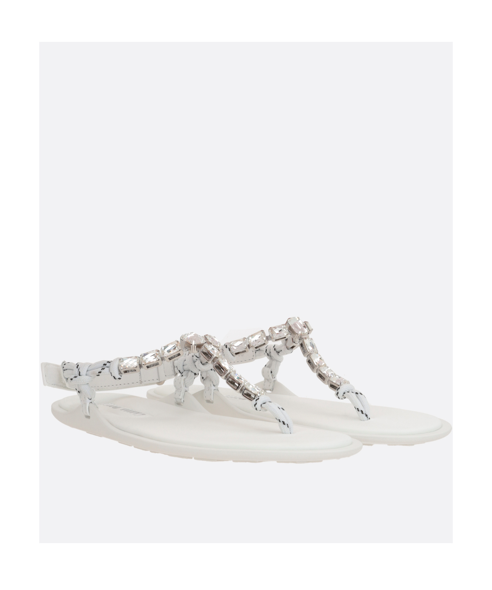 Miu Miu Crystal-embellished Thong Sandals In White