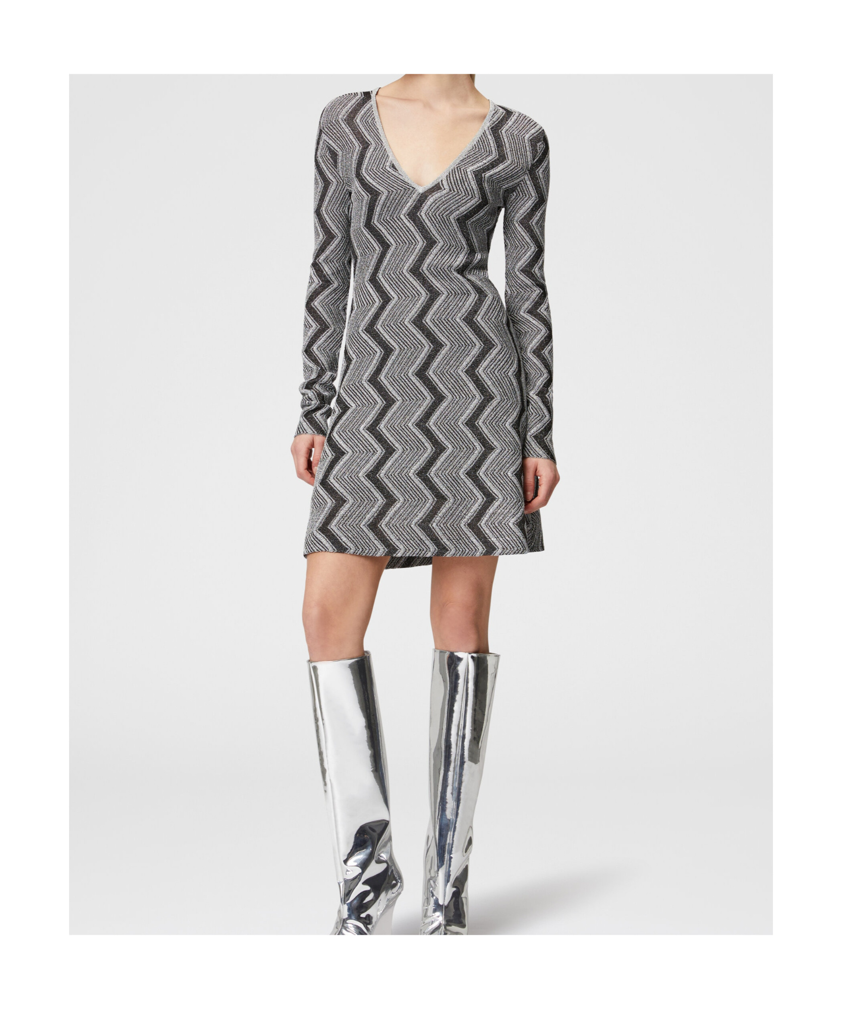 Missoni Zig Zag Patterned V-neck Dress In Gray