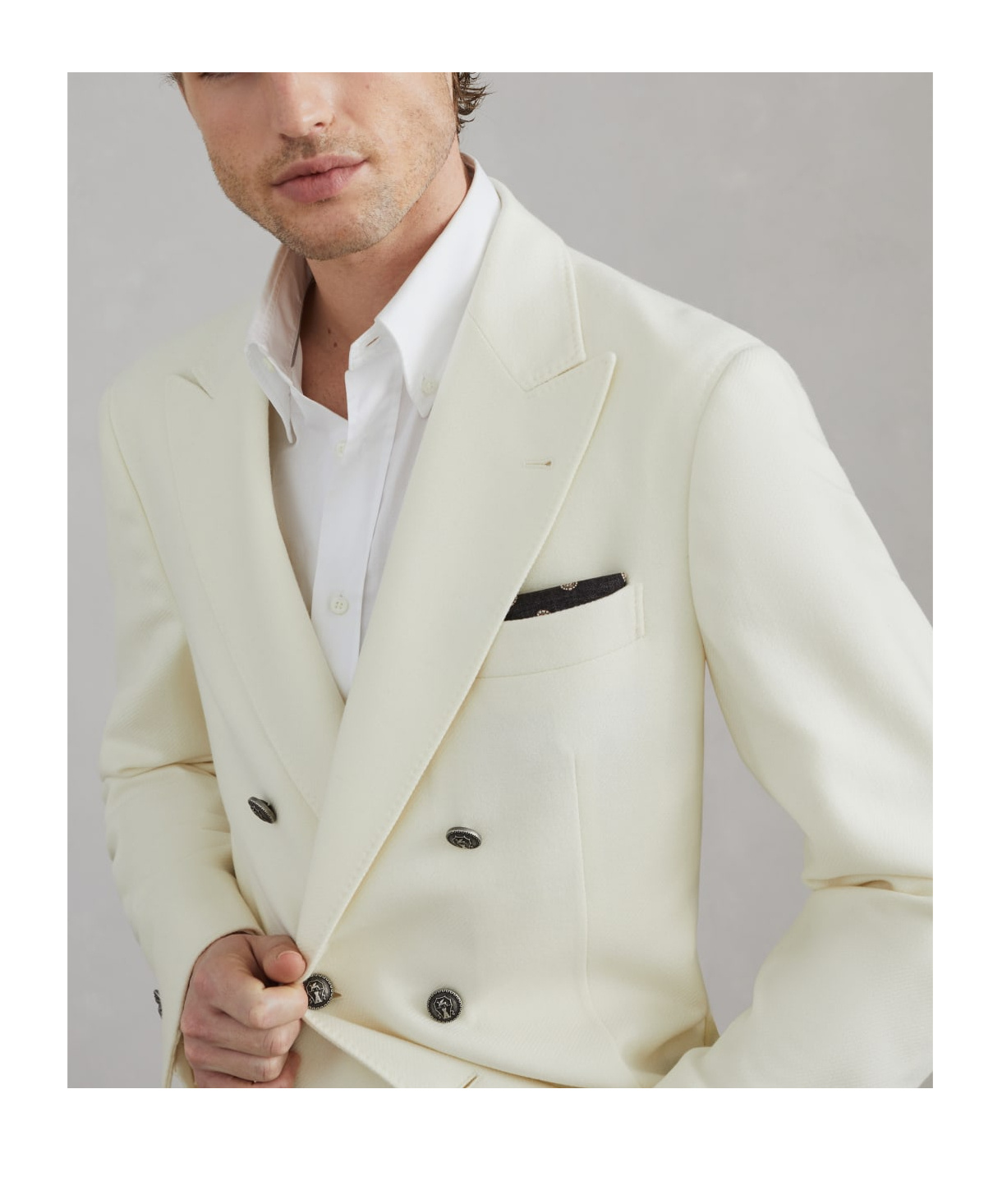 Brunello Cucinelli Wool Double-breasted Suit Jacket In White