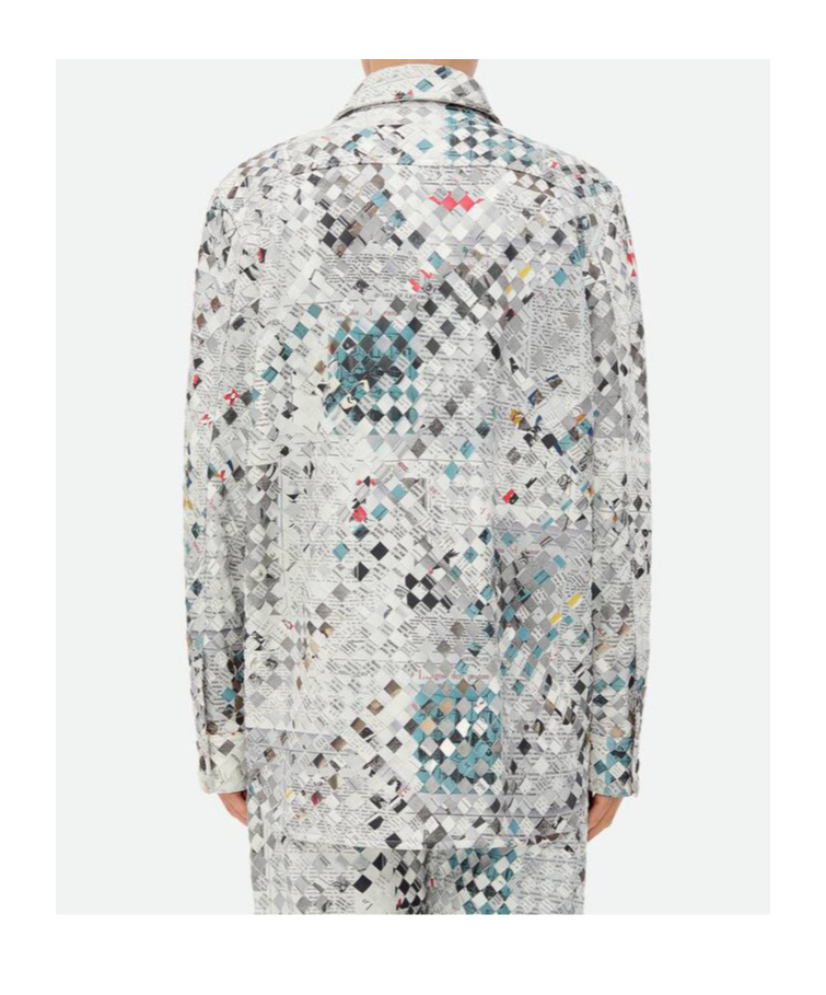 Bottega Veneta Printed Intreciato Leather Shirt In Gray
