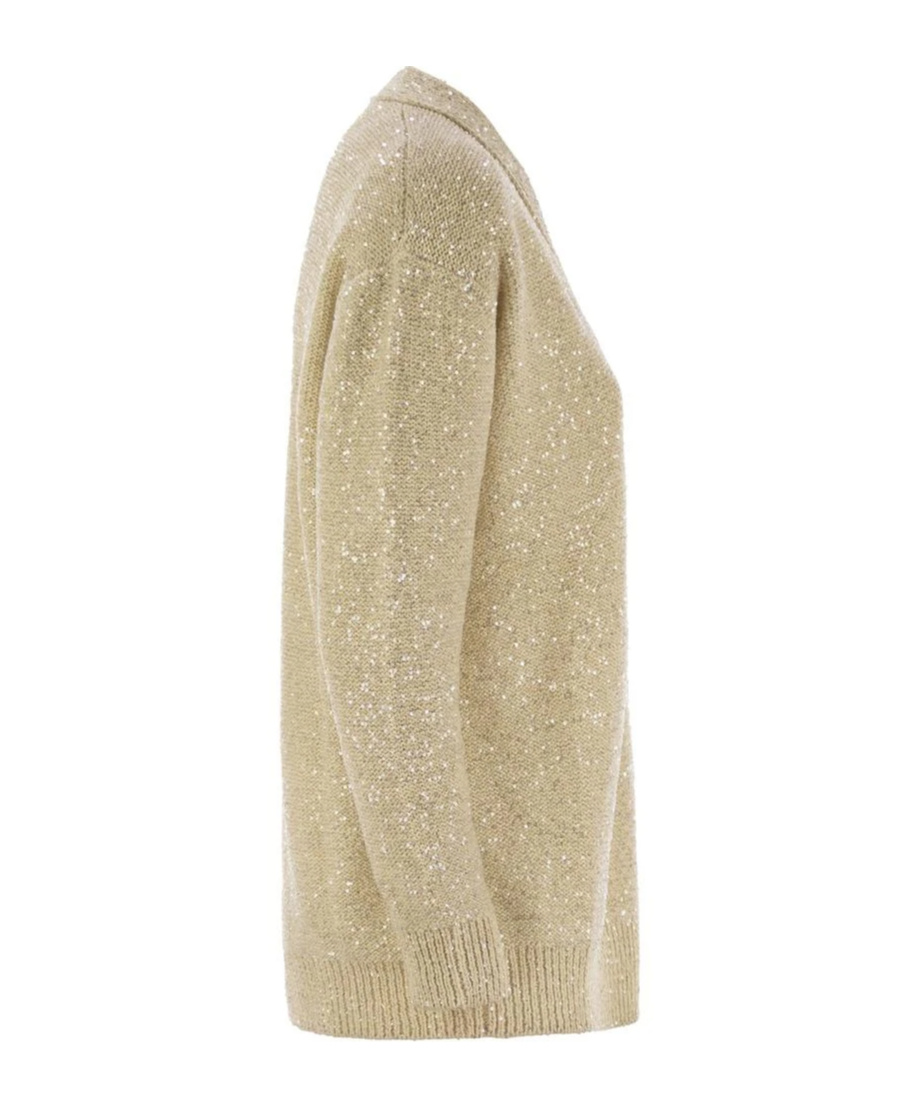 Shop Fabiana Filippi Cotton Knit Cardigan With Sequins In Nude