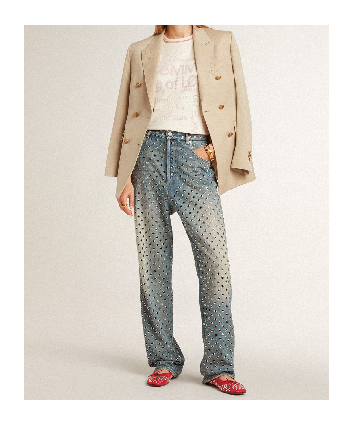 Golden Goose Amy Eyelet-embellished Nappa Ballerina Flats In Red