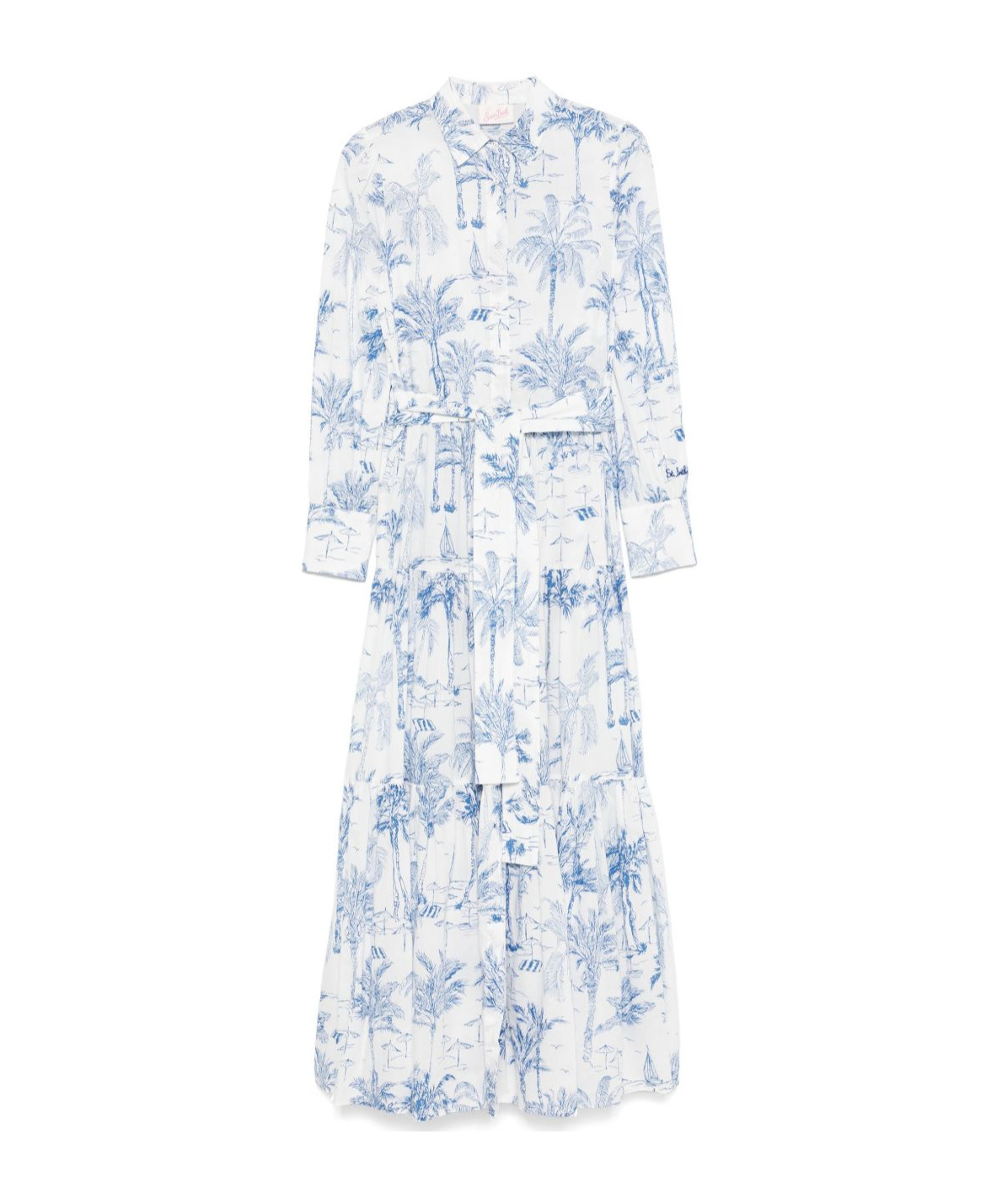 Mc2 Saint Barth Tropical Print Maxi Dress With Front Button Fastening And Belted Waist In White