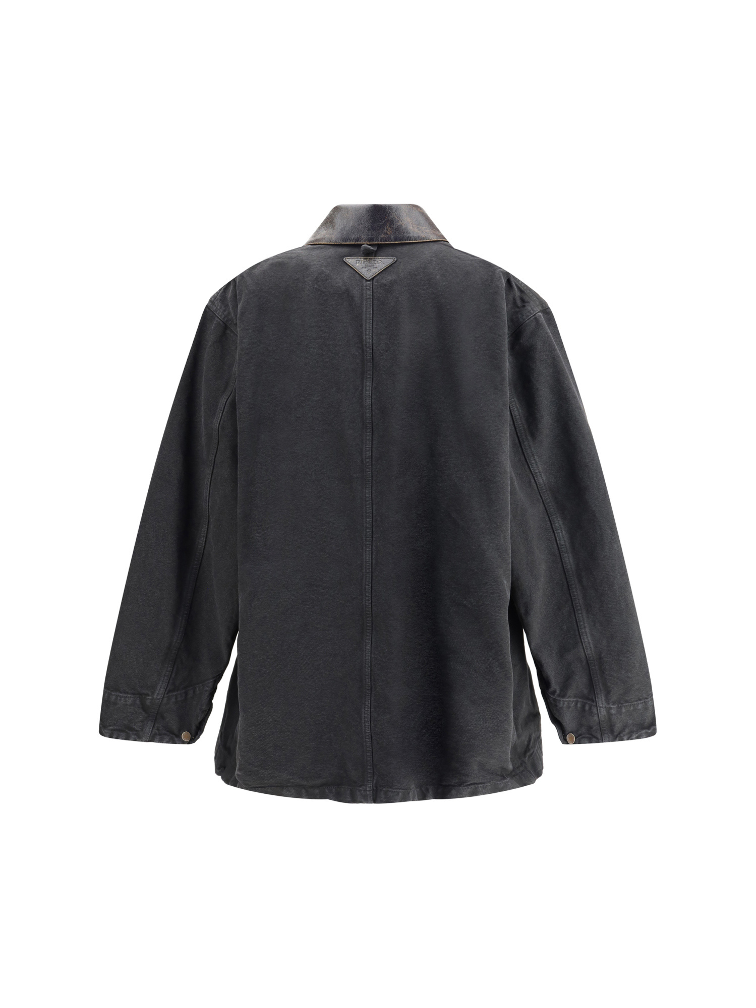 Prada Denim Jacket With Collar Contrast Pockets Sleeves In Black