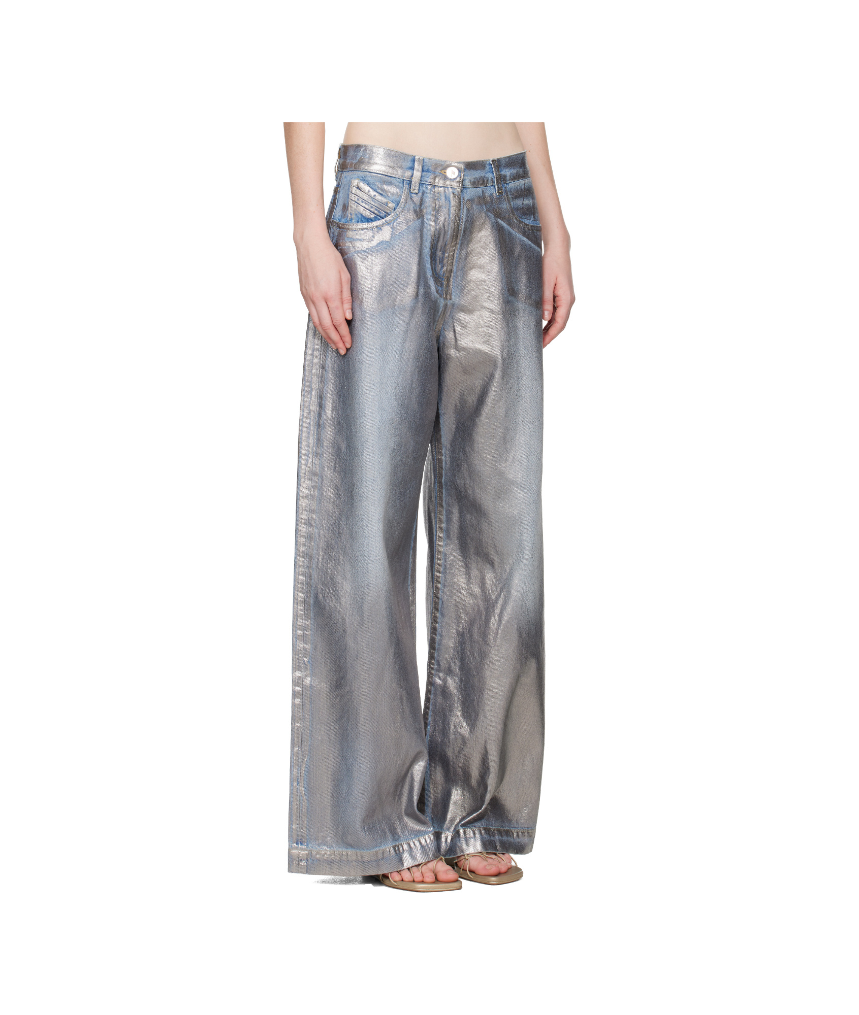 Attico Coated Non-stretch Jeans In Gray