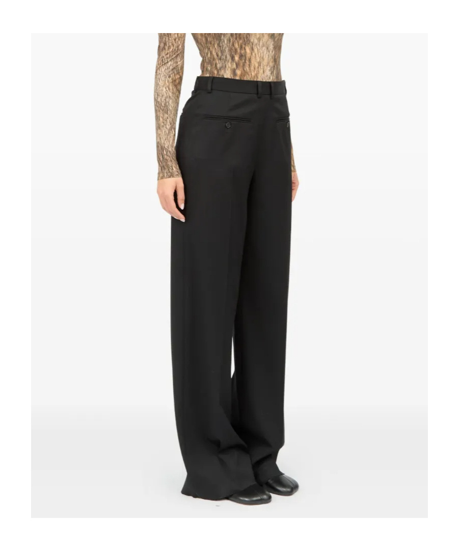 Mm6 Maison Margiela Black Virgin Wool Blend Straight Trousers In Black