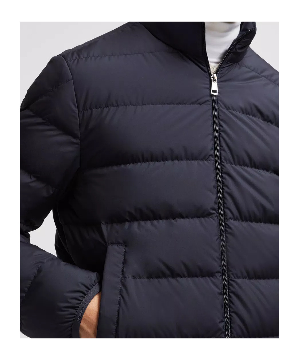 Shop Moncler Mock Neck Down Jacket In Blue