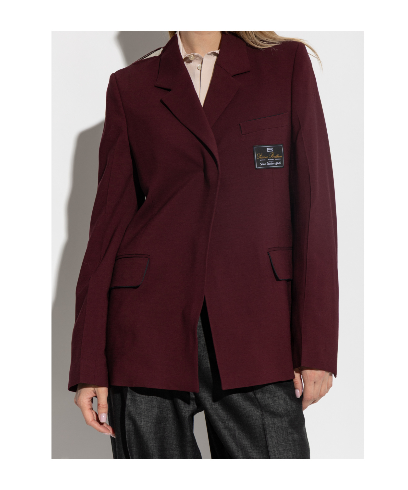Victoria Beckham Slash-cutout Wool Suiting Blazer In Burgundy