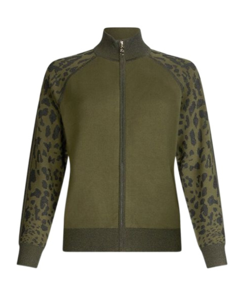 Liu •jo Leopard-print Zip-up Sweater In Green