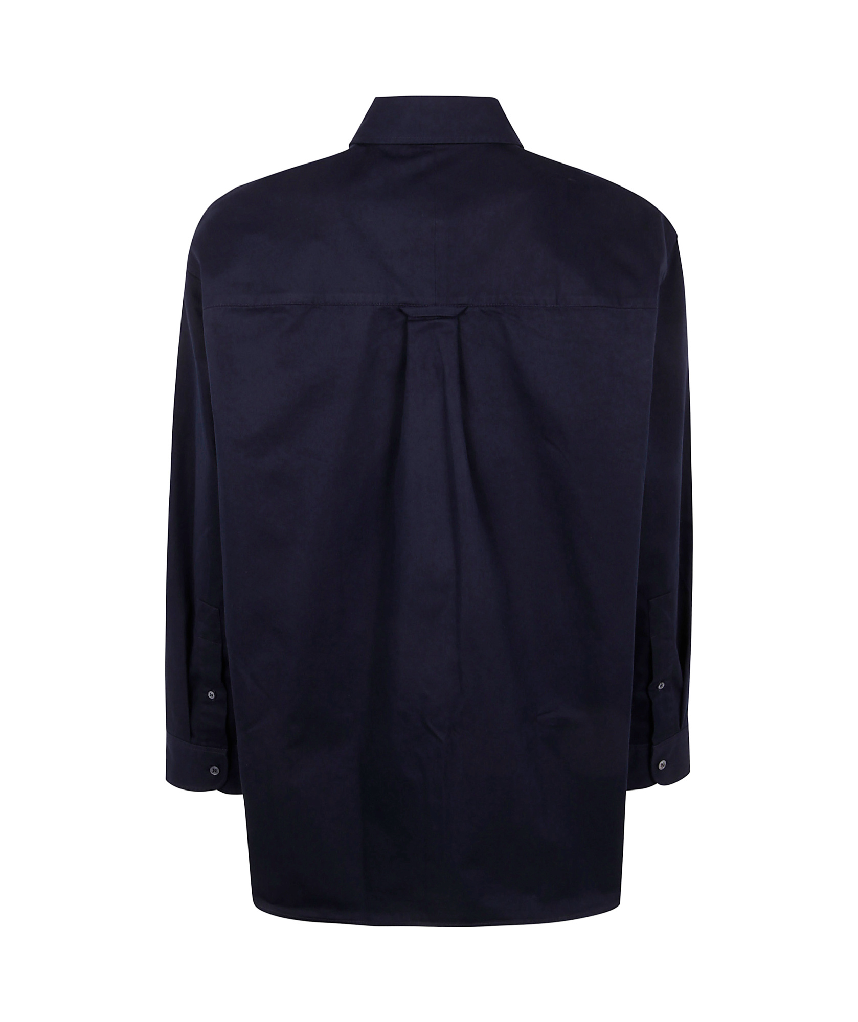 Studio Nicholson Collared Shirt With Buttoned Cuffs And Curved Hem In Black