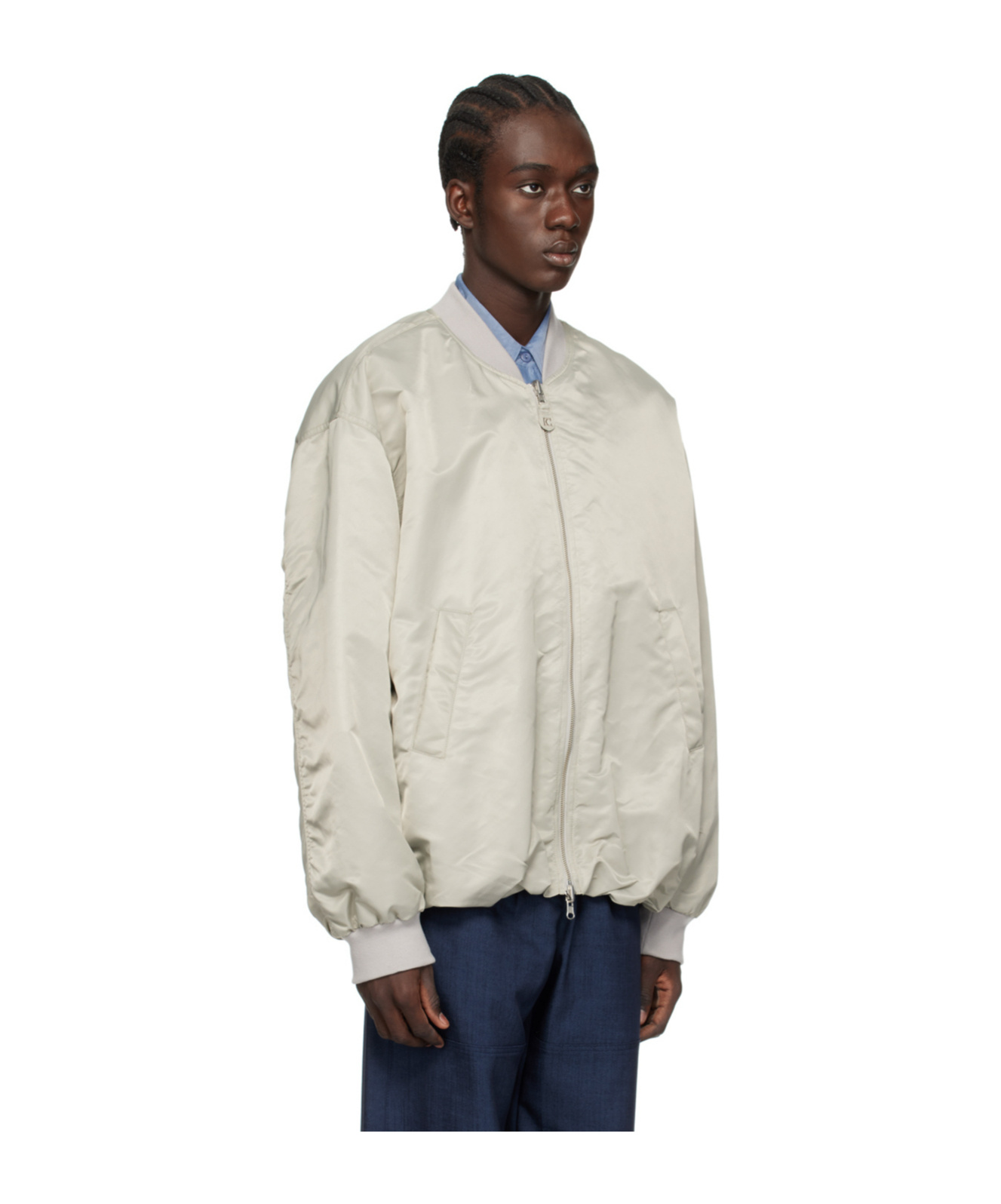 Low Classic Long-sleeved Cotton Suit With Standing Collar In White