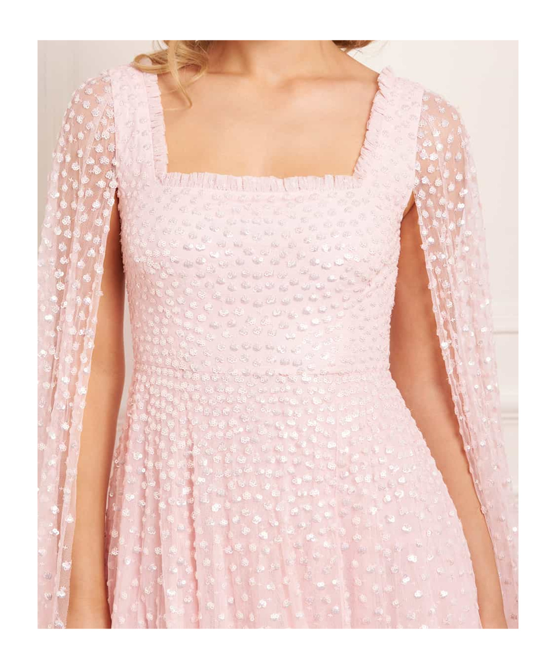 Needle & Thread Cape Sequined Dress In White
