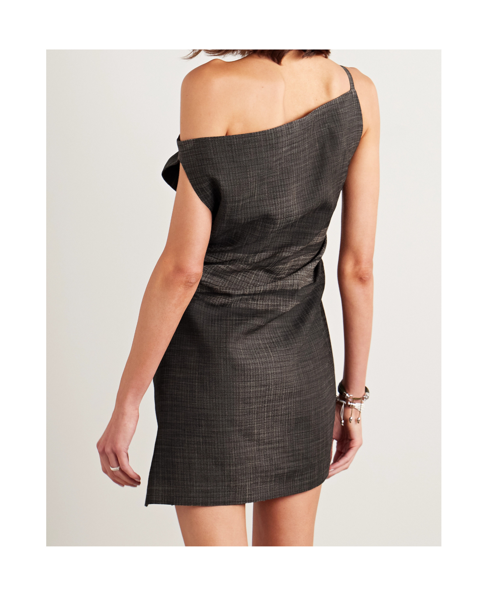 Acne Studios Single Shoulder Pleated Dress In Black