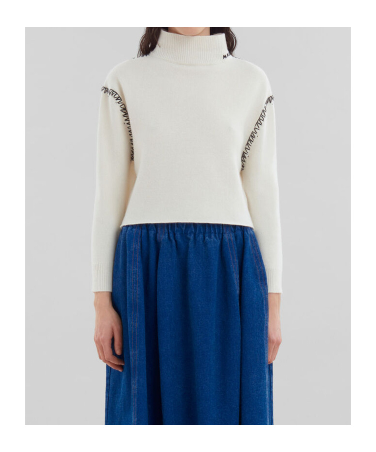 Marni Off-white Wool Cashmere Wrap Sweater In White