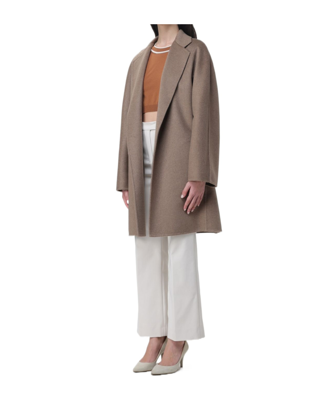 Max Mara Lapel Collar Belted Cashmere Coat In Gray