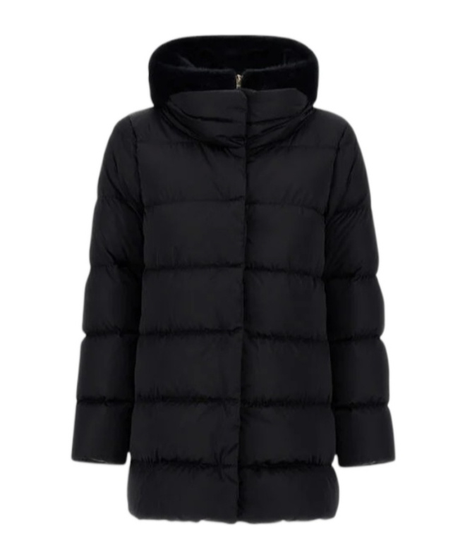 Herno A-shape Jacket In Satin And Lady Alternative Fur In Black