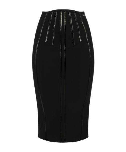 Elisabetta Franchi Skirt In Neoprene Fabric With Corset Details In Black