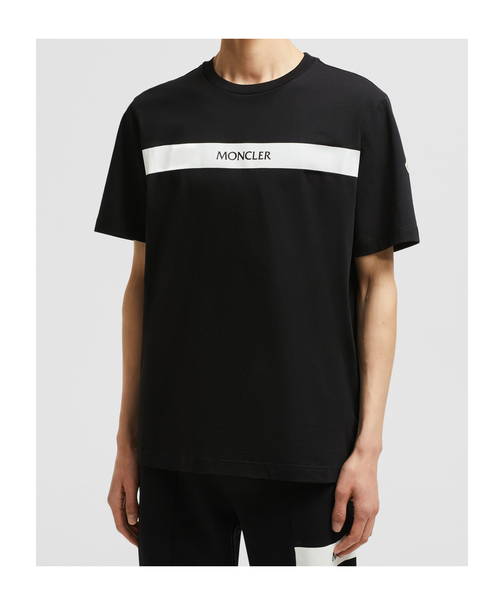 Moncler Men's Cotton T-shirt With Rubberised Logo In Black