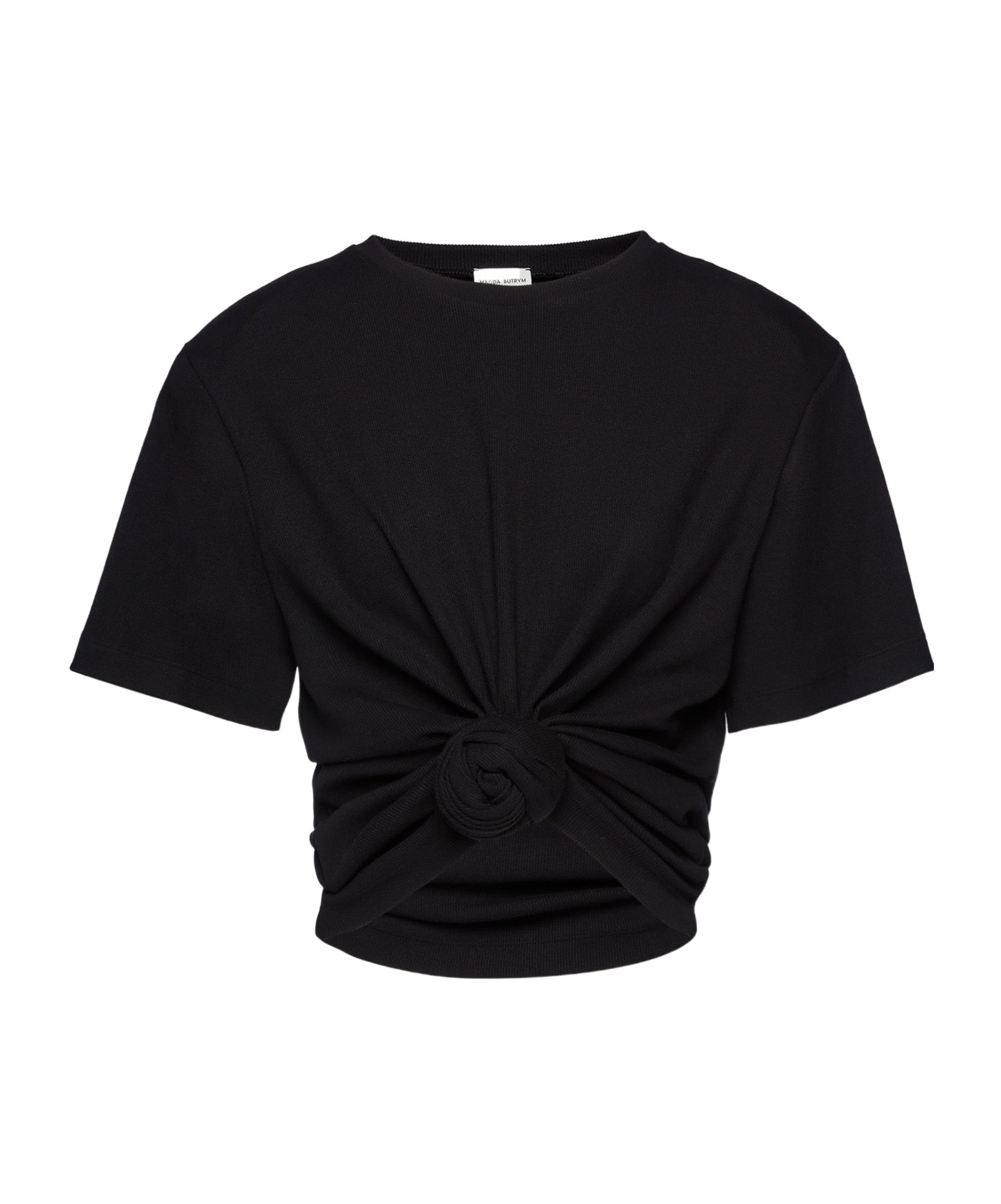 Magda Butrym Twist-front Ribbed Cotton-blend Jersey T-shirt In Black