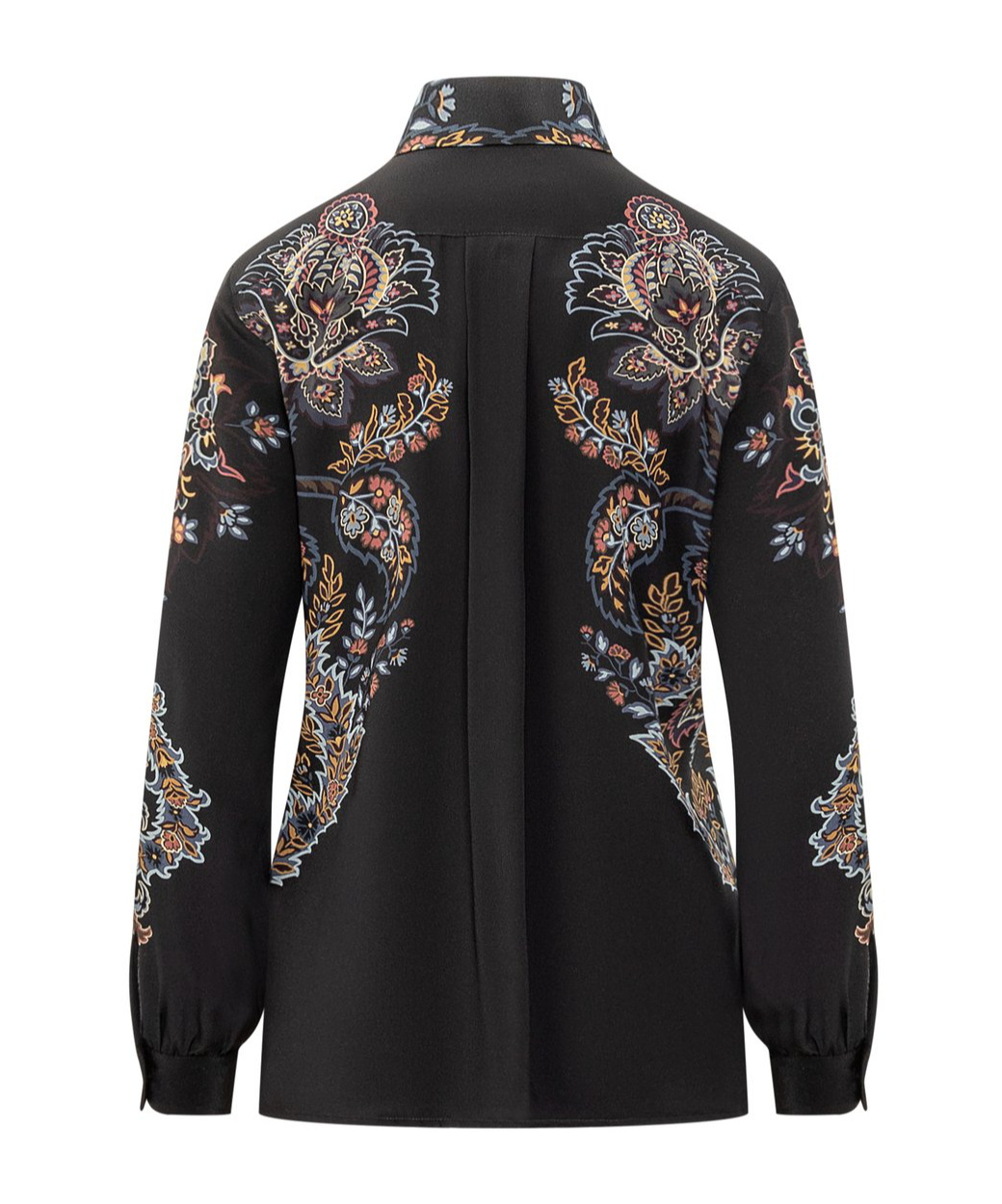 Etro Floral Pattern Silk Shirt With Side Slits In Black