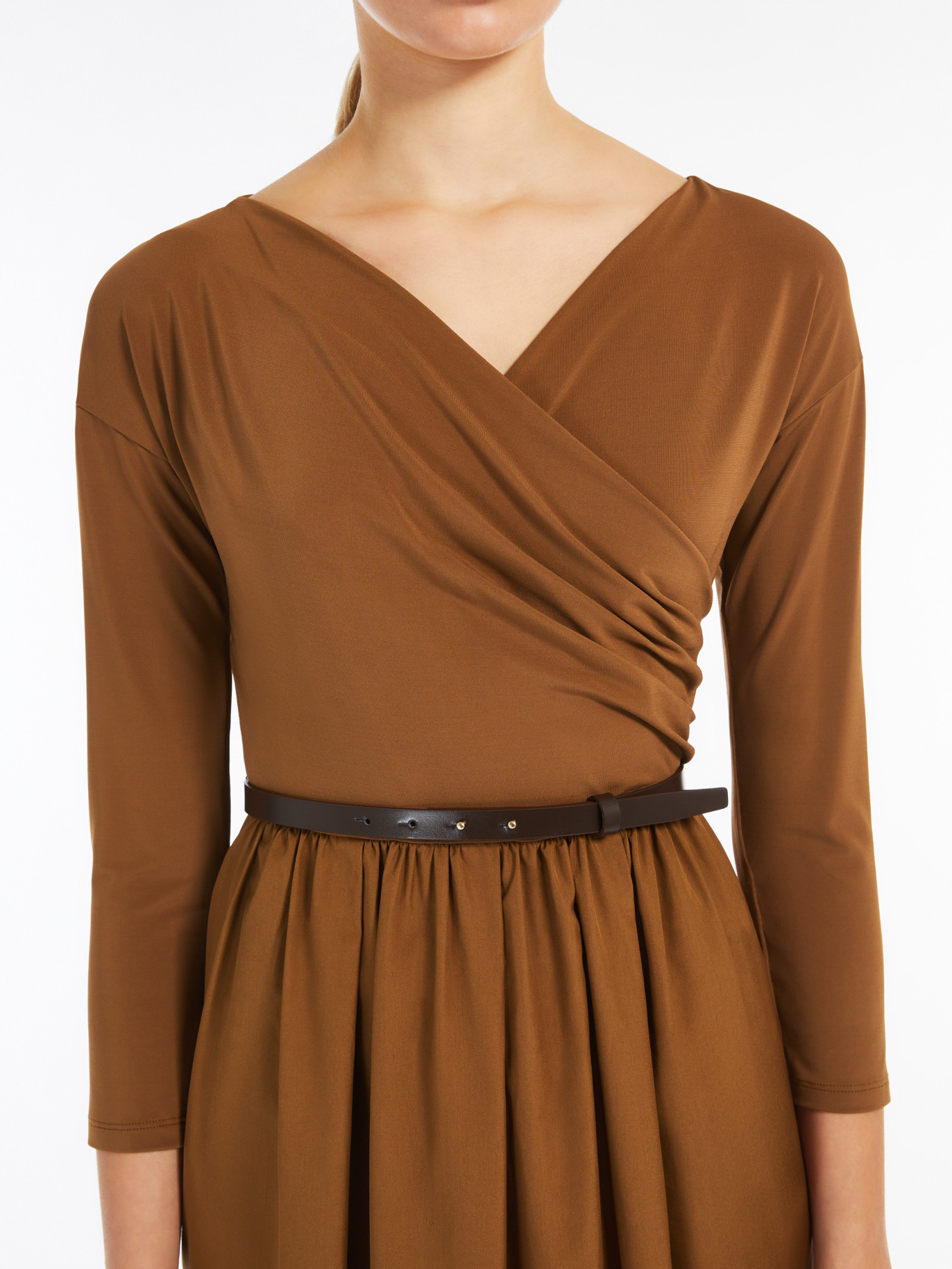 Max Mara Vestido De Punto Y Popelina De Algodón In Brown