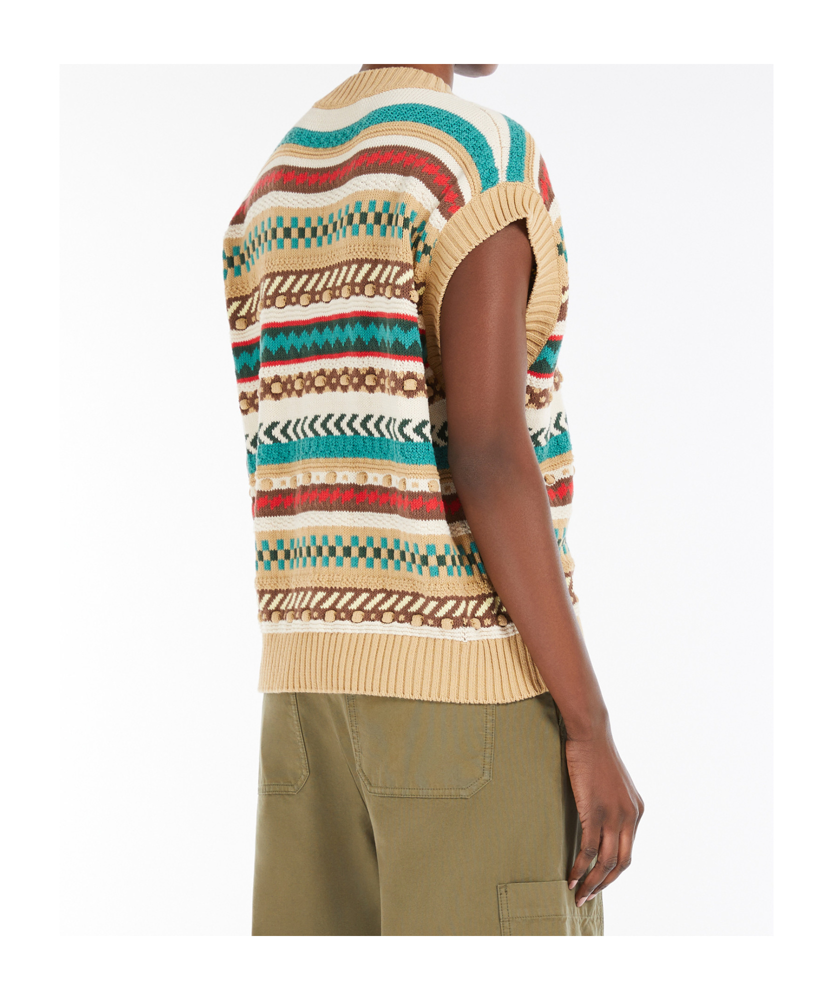 Weekend Max Mara Omens Biscuit Vicino Stripe Cotton-blend Knitted Vest In Nude