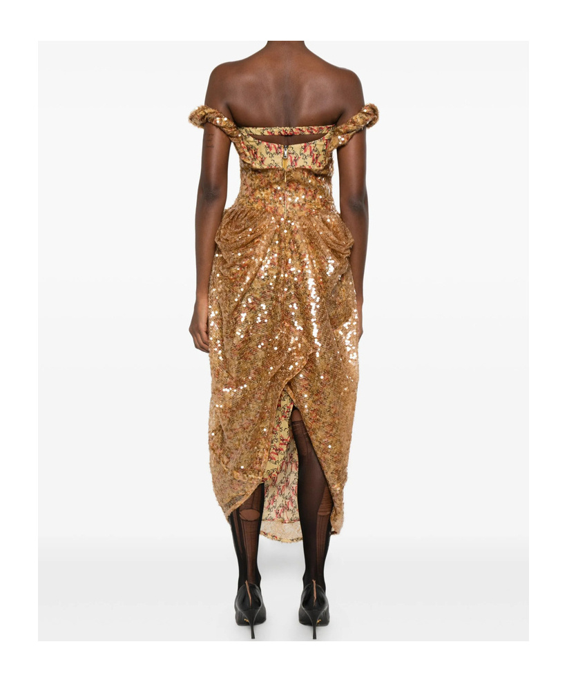 Vivienne Westwood Sequin-embellished Draped Dress In Gold