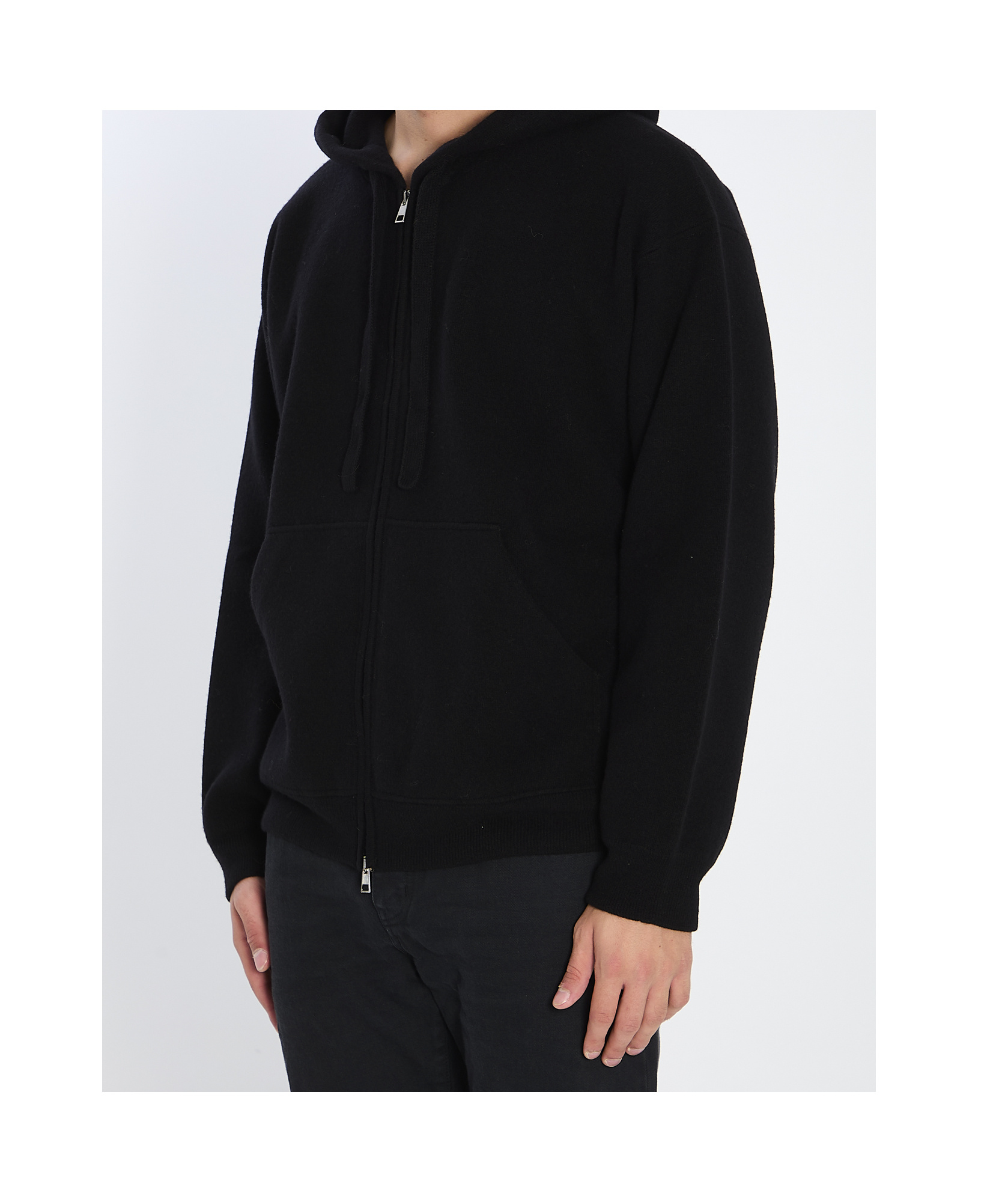 Roberto Collina Super-fine Wool Hooded Sweatshirt In Black