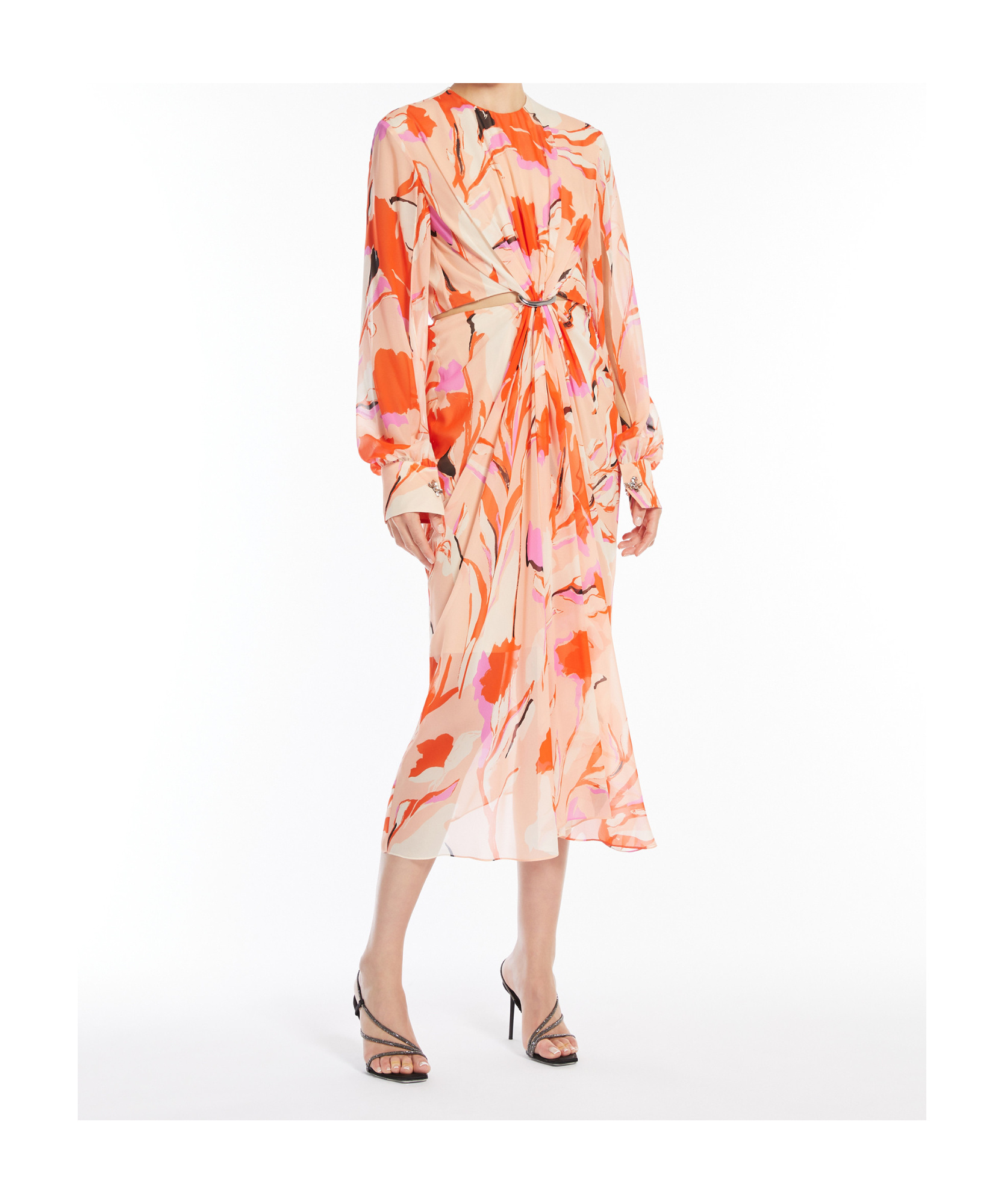 Max Mara Silk Georgette Midi Dress In Nude